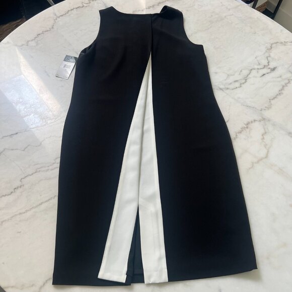 NEW Lauren by Ralph Lauren Black Sheath Dress with White Back Pleat Size 10 - Picture 1 of 8